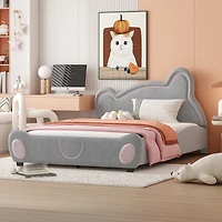 Streamdale Velvet Platform Bed with Bear Headboard and Storage