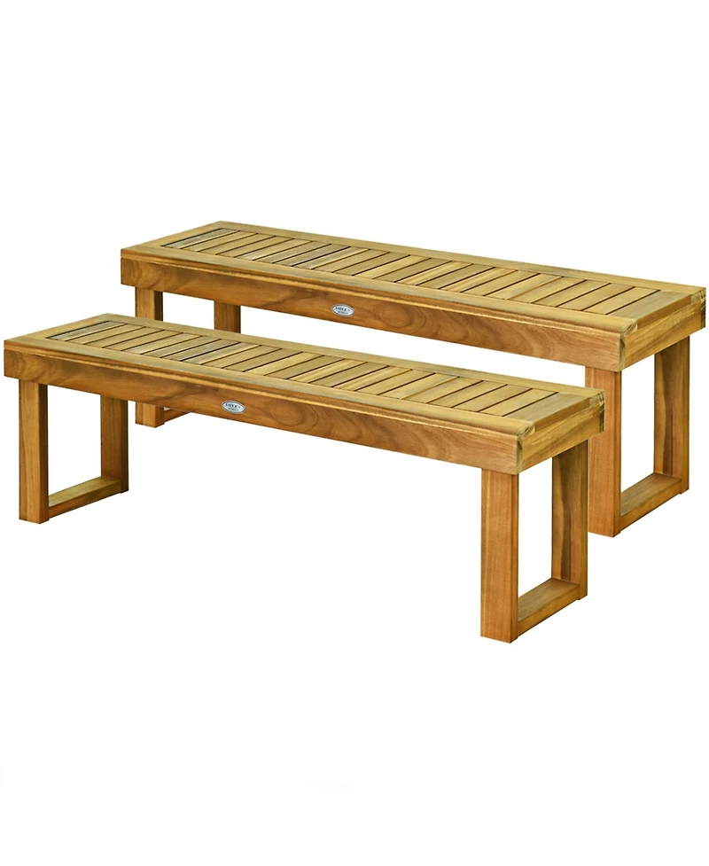 Gymax Set of 2 Patio Garden Dining Bench Acacia Wood Bench