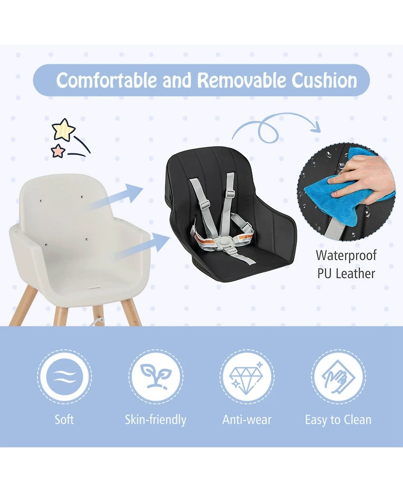 Costway Toddler 3 1 Convertible Wooden High Chair Feeding with Cushion