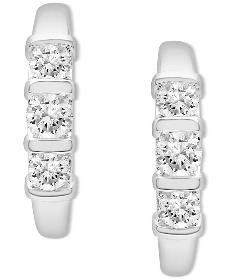 Diamond Three Stone Small Hoop Earrings (1-1/2 ct. t.w.) 14k White Gold or Yellow