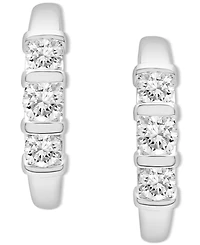 Diamond Three Stone Small Hoop Earrings (1-1/2 ct. t.w.) 14k White Gold or Yellow