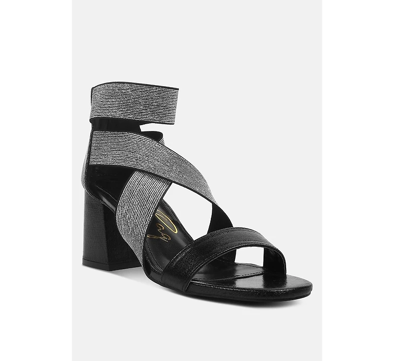huskies metallic faux leather block heel sandals