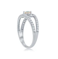 Caribbean Treasures Sterling Silver Synthetic Mom Opal heart & Cz Ring