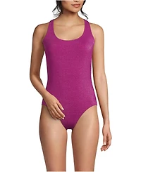 Lands' End Women's Long Chlorine Resistant Shine X-Back High Leg Soft Cup Tugless One Piece Swimsuit