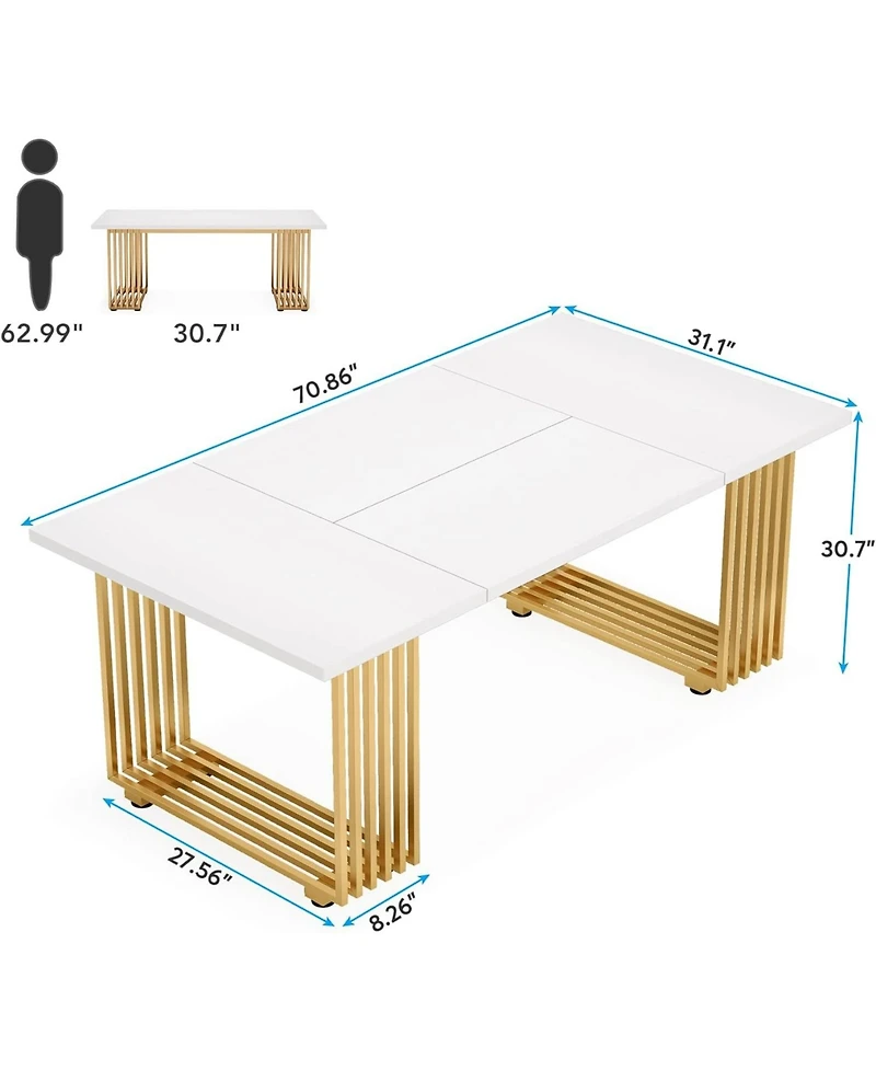 Tribesigns 70.9" Modern Office Desk, Wooden Computer Desk, White Executive Desk with Gold Metal Legs, L Study Writing Desk