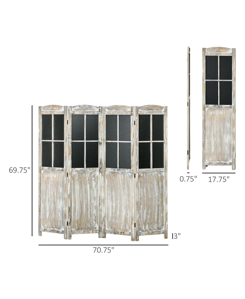 Homcom 4 Panel Room Divider, Farmhouse Folding Black Board Privacy Screen, Natural