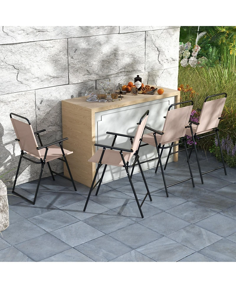 Slickblue Set of 2 Patio Folding Bar-Height Chairs with Armrests and Quick-Drying Seat-Beige