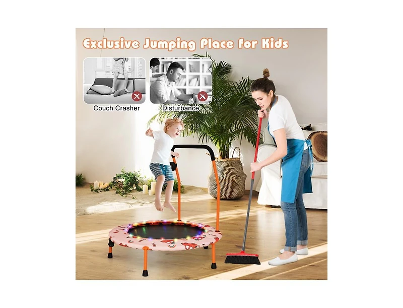 Slickblue 36 Inch Mini Trampoline with Colorful Led Lights and Bluetooth Speaker