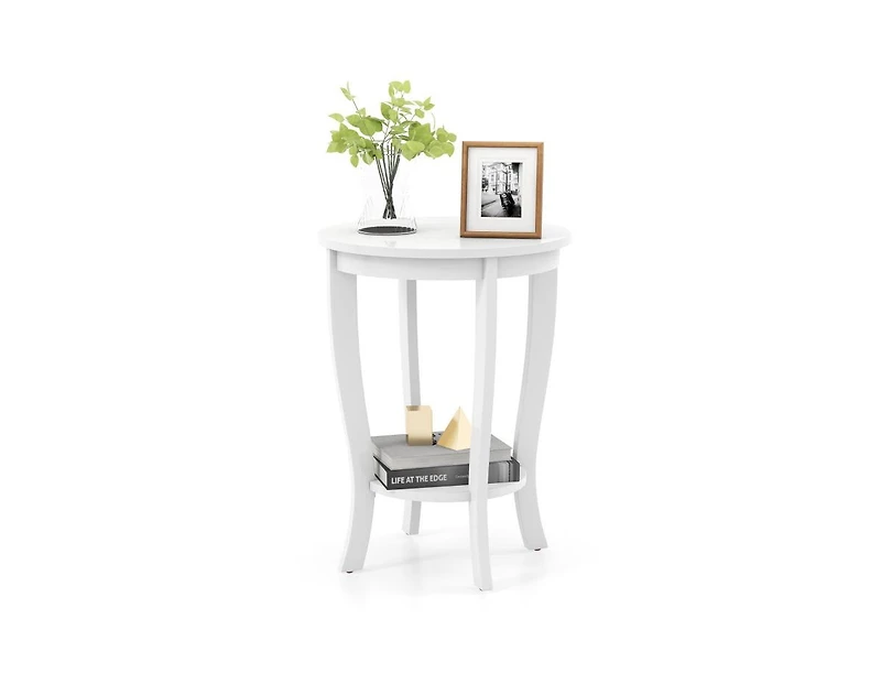 Slickblue 2-tier Round End Table with Solid Wood Legs