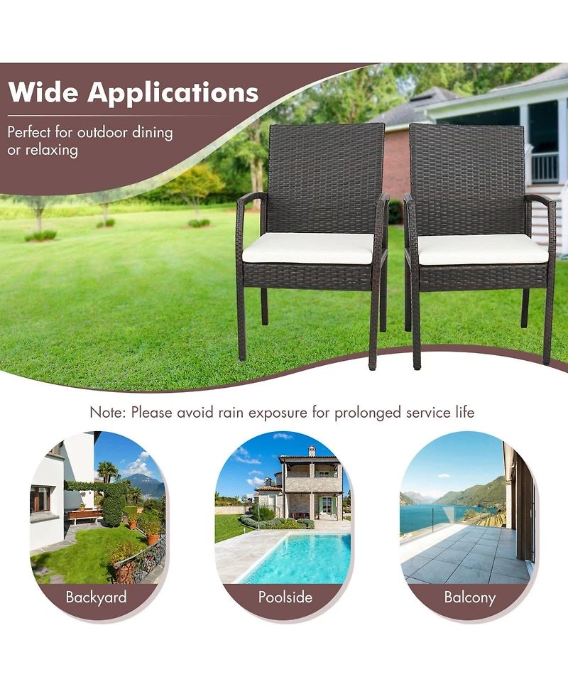 Slickblue 4 Pieces Patio Wicker Dining Armchair Set with Soft Zippered Cushion-Set of 4