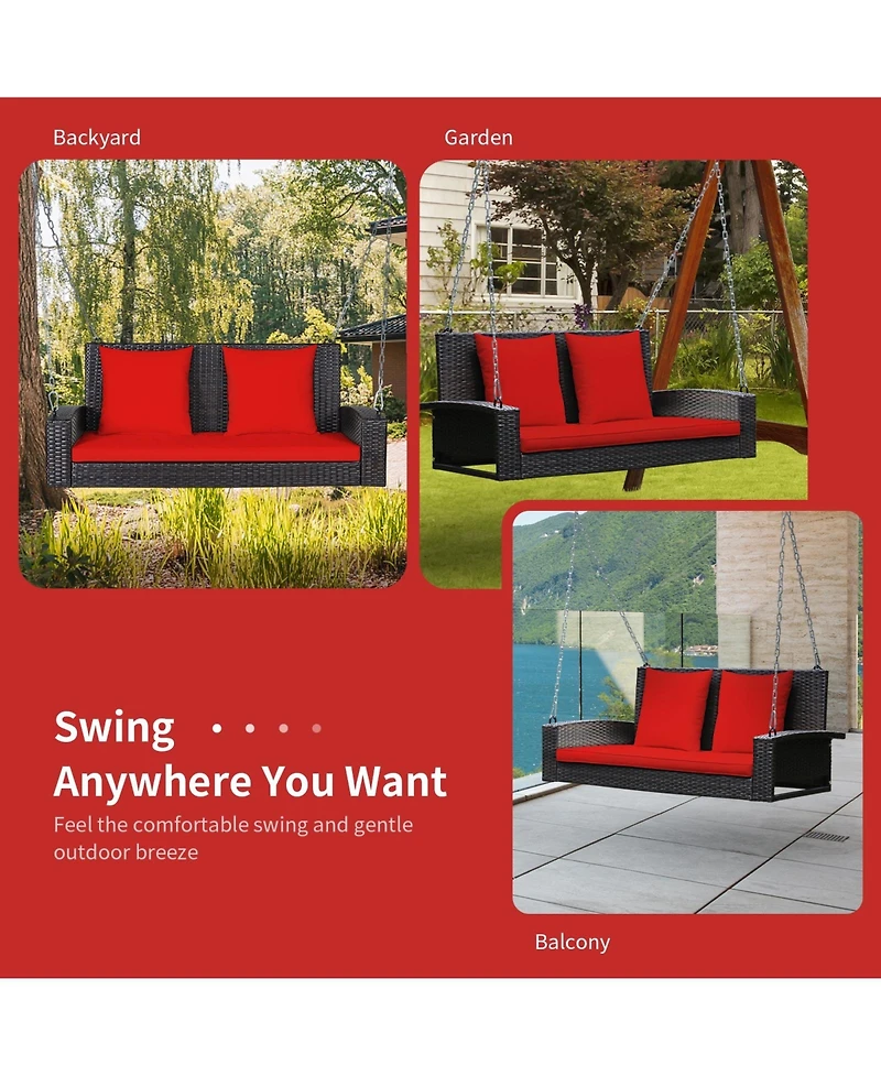 Slickblue 2-Person Patio Rattan Porch Swing with Cushions