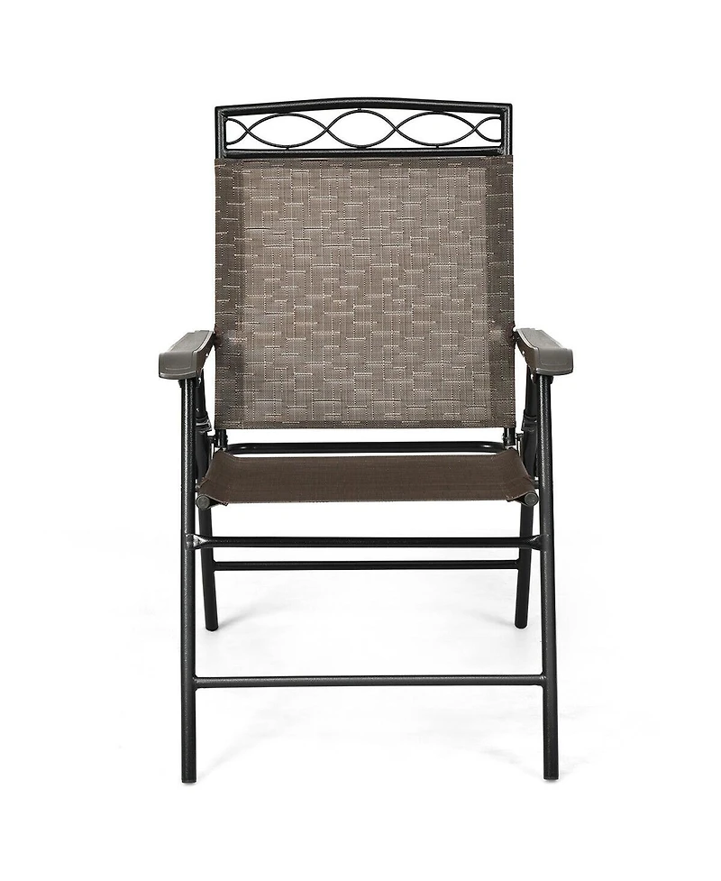 Slickblue Set of 2 Patio Folding Chairs Sling Portable Dining Chair Set with Armrest