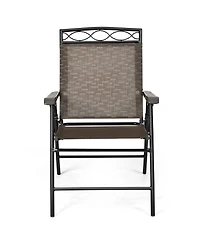 Slickblue Set of 2 Patio Folding Chairs Sling Portable Dining Chair Set with Armrest