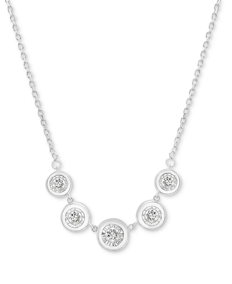 Diamond Bezel Five Stone Adjustable 18" Collar Necklace (1/2 ct. t.w.) Sterling Silver or 14k Gold-Plated