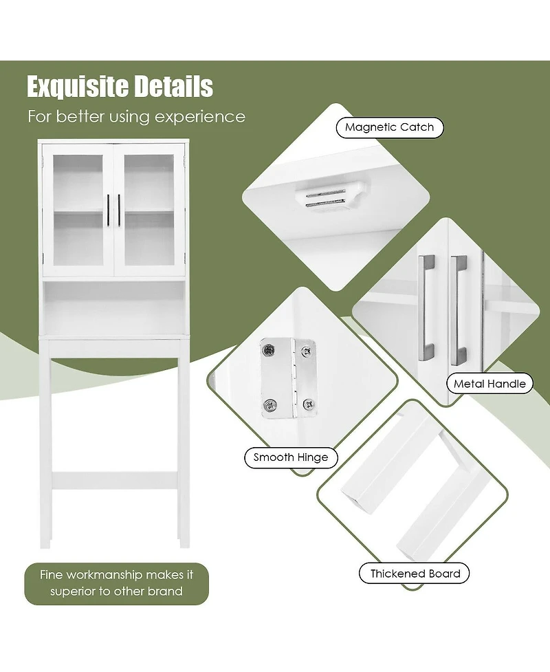 Sugift Over the Toilet Storage Cabinet Bathroom Space Saver with Tempered Glass Door