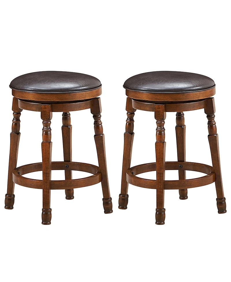 Set of 2 24-Inch Swivel Leather Padded Bar Dining Stools