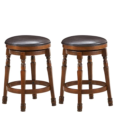 Set of 2 24-Inch Swivel Leather Padded Bar Dining Stools