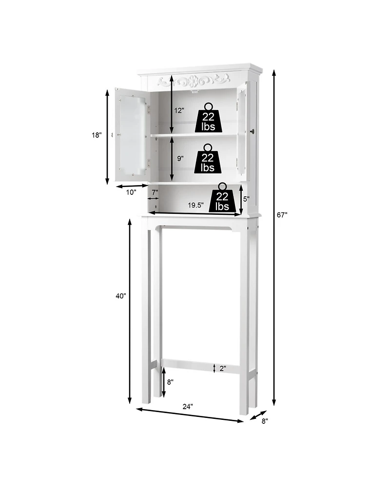 Bathroom Space Saver Carved Top Toilet Rack with Adjustable Shelf