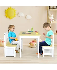 4 Pcs Kids Wooden Activity Table & Chairs Set w/ Storage Bench Study Desk