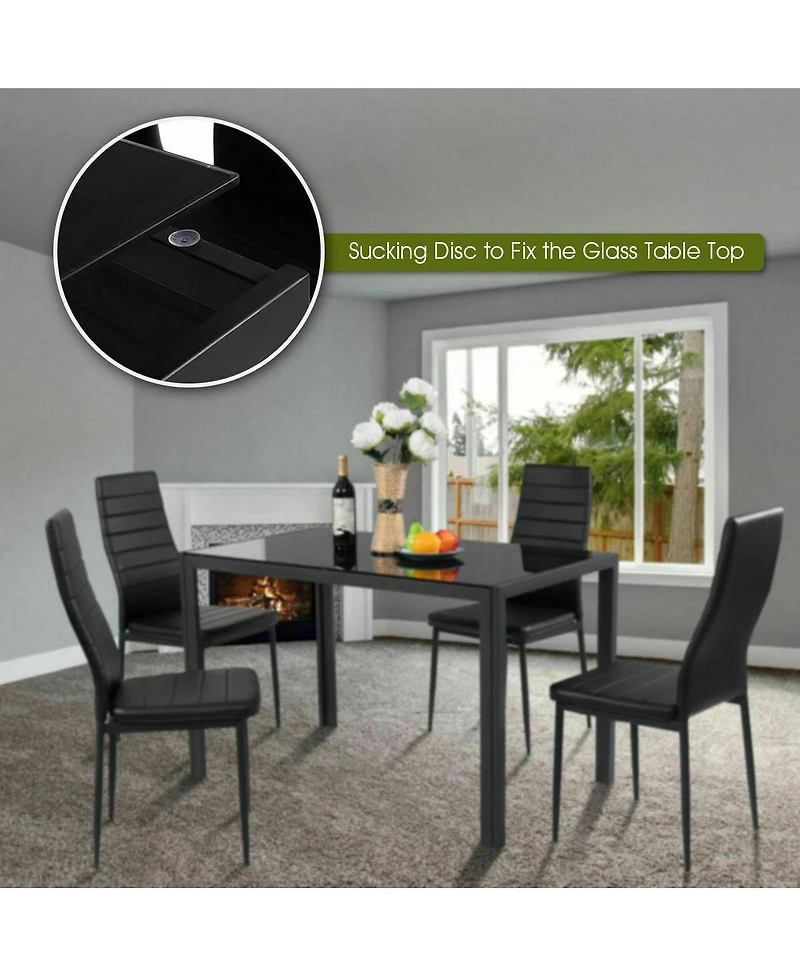 Sugift 5 Pieces Metal Frame and Glass Tabletop Dining Set