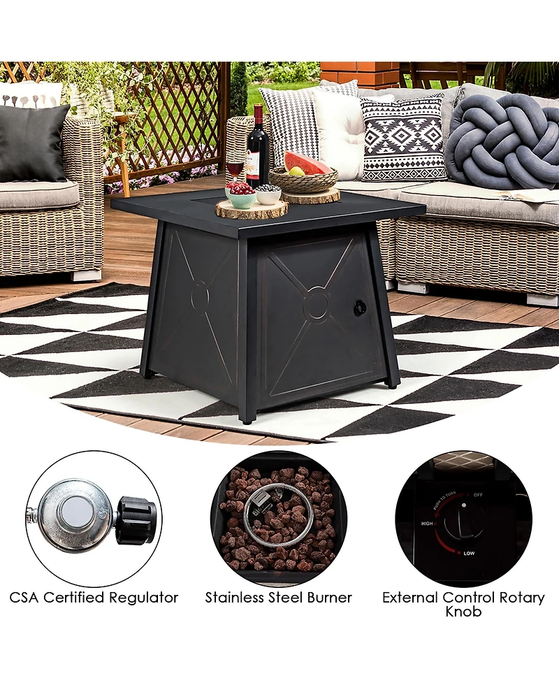 Costway 30'' Square Propane Gas Fire Pit Table 50,000 Btu W/ Waterproof Cover