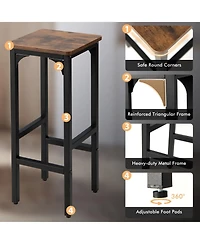 2 Pieces 28 Inch Dining Bar Chair Set with Footrest and Adjustable Pads