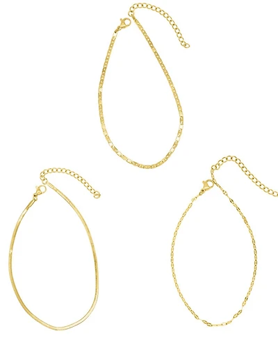 Adornia Gold Tarnish Resistant Adjustable 9-11" Herringbone, Valentina and Mariner Chain Anklet Set
