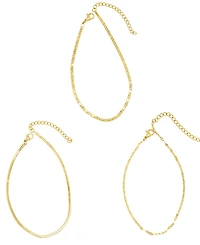 Adornia Gold Tarnish Resistant Adjustable 9-11" Herringbone, Valentina and Mariner Chain Anklet Set