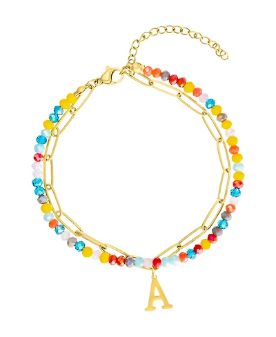 Adornia Gold Adjustable Layered Color Faux Stone and Paperclip Chain Initial Bracelet