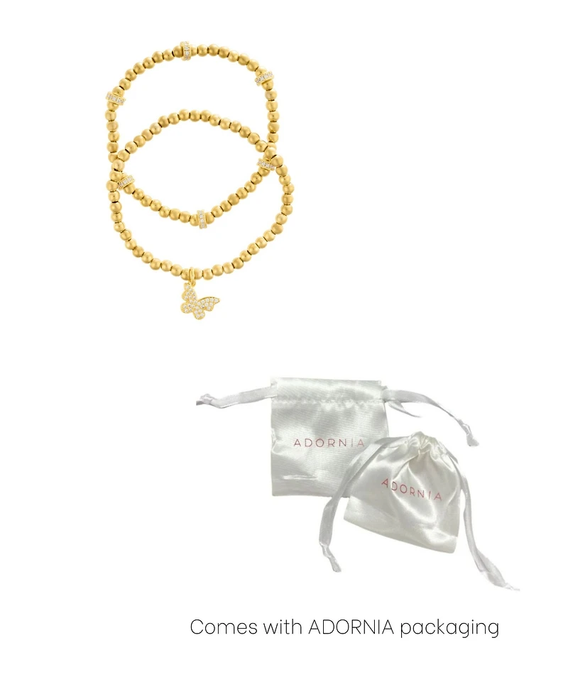 Adornia Gold Plated Pair of Bead Bracelets with Crystal Butterfly