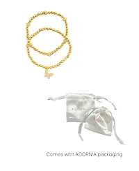 Adornia Gold Plated Pair of Bead Bracelets with Crystal Butterfly