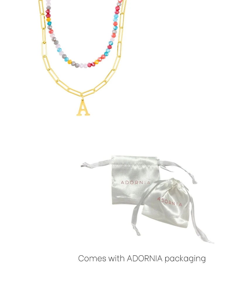 Adornia Gold Adjustable Layered Color Faux Stone Beads and Paperclip Chain Initial Necklace