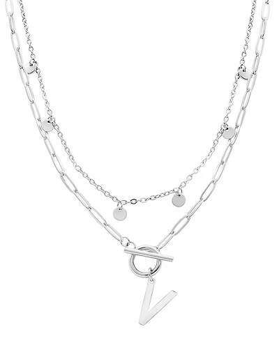 Adornia Silver Tarnish Resistant Confetti and Paperclip Layered Initial Toggle Necklace