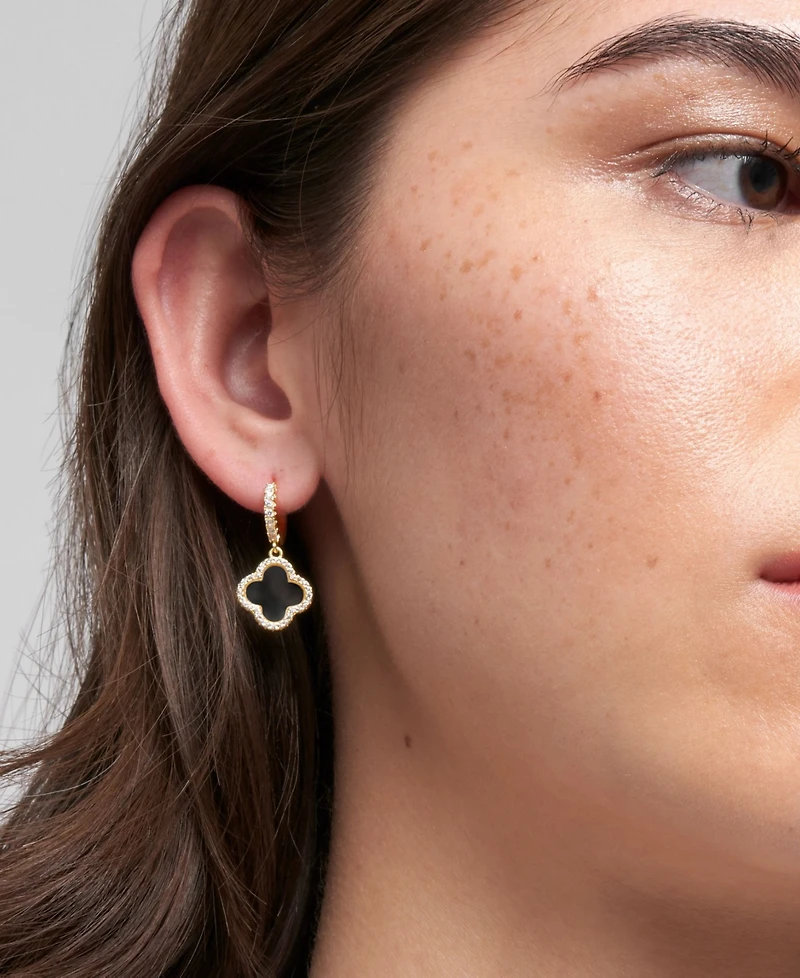 Adornia Gold Crystal Halo Colored Clover Dangle Huggie Earrings