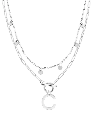 Adornia Silver Tarnish Resistant Confetti and Paperclip Layered Initial Toggle Necklace