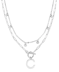 Adornia Silver Tarnish Resistant Confetti and Paperclip Layered Initial Toggle Necklace