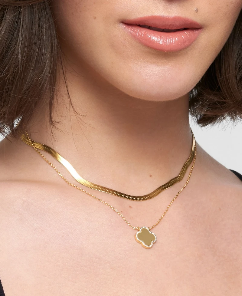 Adornia Gold Crystal Halo Matte Center Clover Necklace