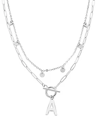 Adornia Silver Tarnish Resistant Confetti and Paperclip Layered Initial Toggle Necklace