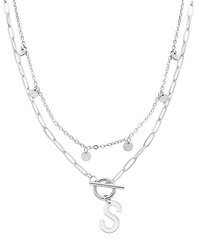 Adornia Silver Tarnish Resistant Confetti and Paperclip Layered Initial Toggle Necklace