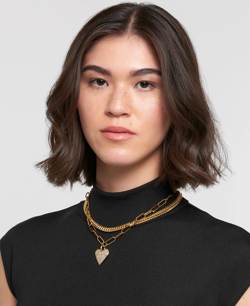 Adornia Gold Adjustable Chunky Paperclip Link Pave Heart Necklace