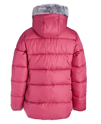 S Rothschild & Co Big Girls Quilted Full-Zip Hooded Puffer Jacket with Faux-Fur Trim & Houndstooth Scarf