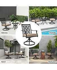 Sugift 2 Pieces Patio Swivel Chairs with Blossom Pattern Backrest and Cushions