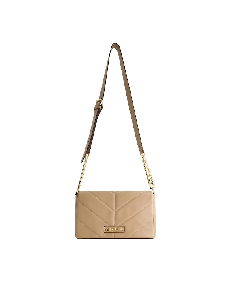 True Religion Quilted Logo Plaque Flap Bag