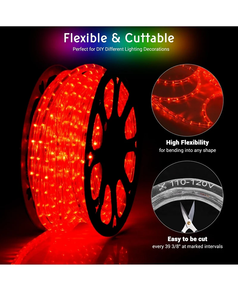 DELight 150' 2 Wire Led Rope Light Home Party Xmas In/Outdoor Decoration Lighting Red