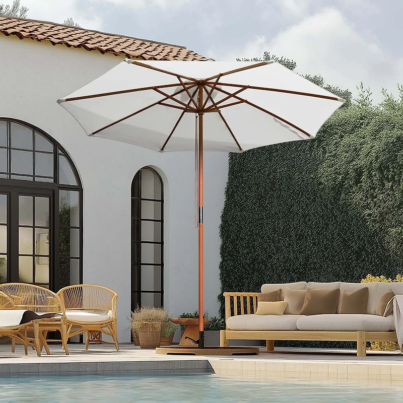 Yescom 9FT Wooden Patio Umbrella UV30+ for Beach Pool Wedding Party Table Market Garden Yard Hotel Deck Cafe White
