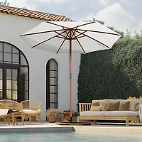 Yescom 9FT Wooden Patio Umbrella UV30+ for Beach Pool Wedding Party Table Market Garden Yard Hotel Deck Cafe White