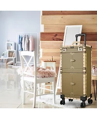 Byootique Bronze Rolling Hair Stylist Salon Makeup Cosmetic Case Artists Train Trimmer Box