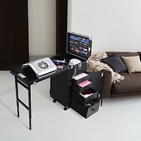 Byootique Aluminum Rolling Makeup Train Case with Table Salon Nail Trolley Cosmetic Organizer Black