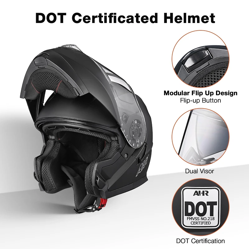 Ahr Run-M3 Modular Flip Up Helmet Full Face Dual Visor Dot Motorcycle Bike