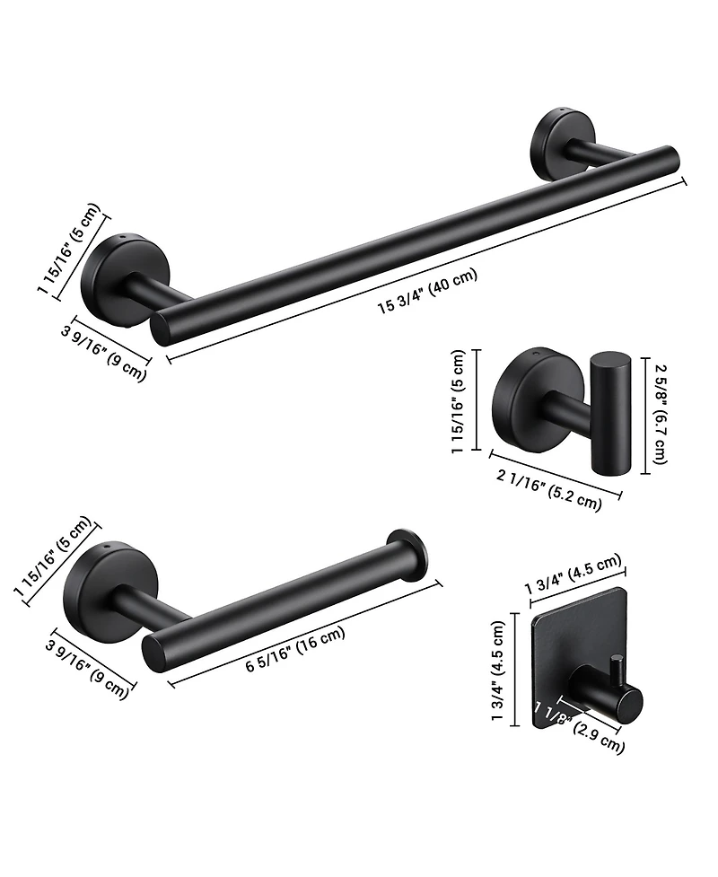 Aquaterior 5-Piece Bathroom Hardware Set Stainless Steel Towel Bar Toilet Paper Holder Hook